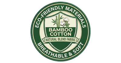 Badge for eco-friendly bamboo cotton fabric on a white background