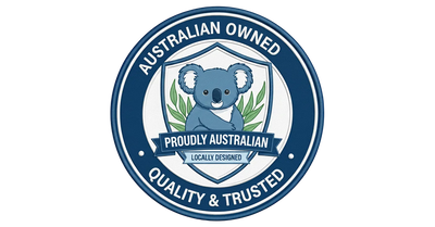 Trust badge with a koala, leaves and text about Australian ownership and quality.